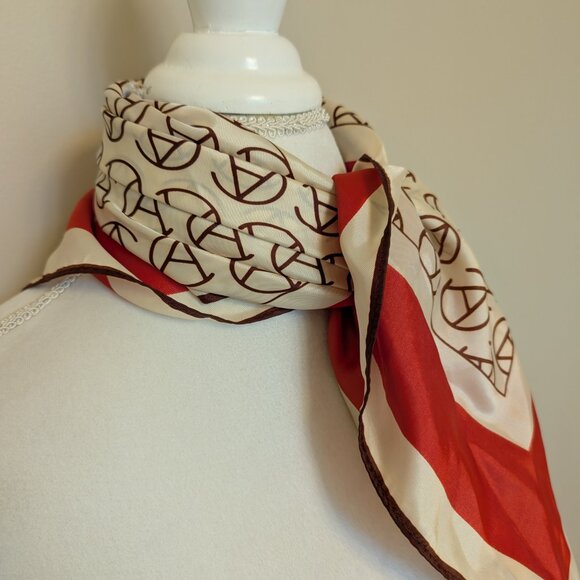 VINTAGE 1960s S M Kent Avon President's Club scarf EUC cream brown orange - Picture 3 of 7